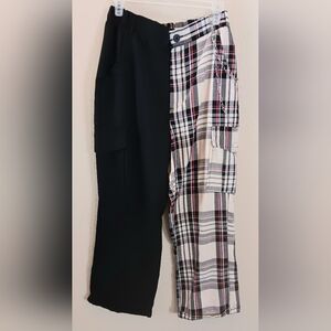 Plaid Cargo Pants L Grunge Punk Skater Pockets Chains Black Cream Rue 21 Topic